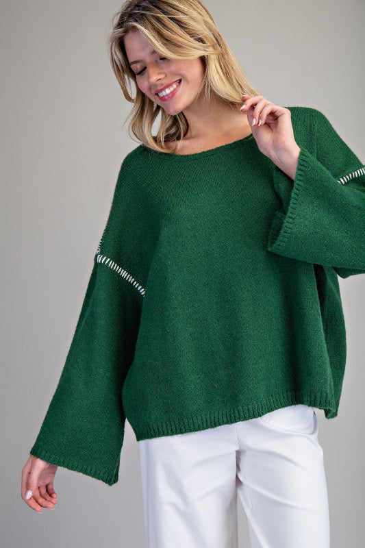 Whipstitch Bell Sleeve Sweater