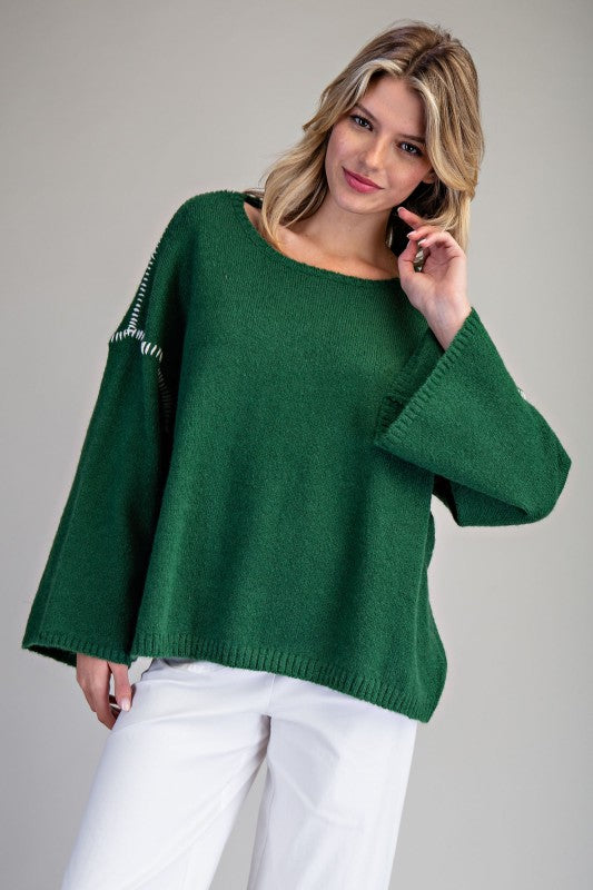 Whipstitch Bell Sleeve Sweater