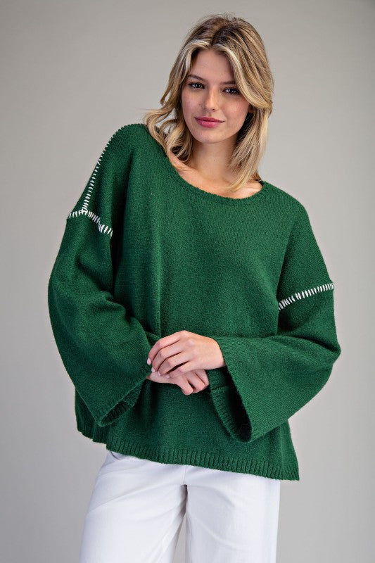 Whipstitch Bell Sleeve Sweater