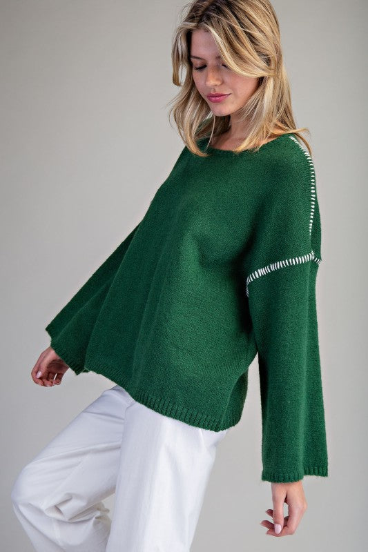 Whipstitch Bell Sleeve Sweater
