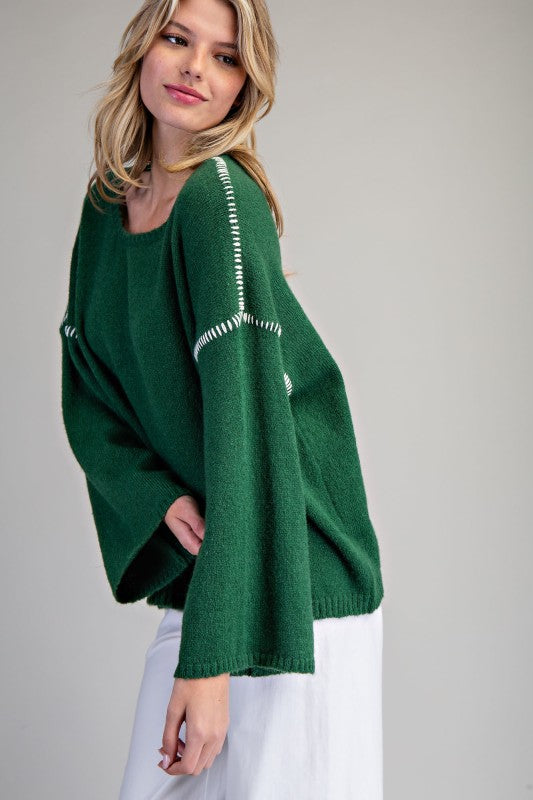 Whipstitch Bell Sleeve Sweater