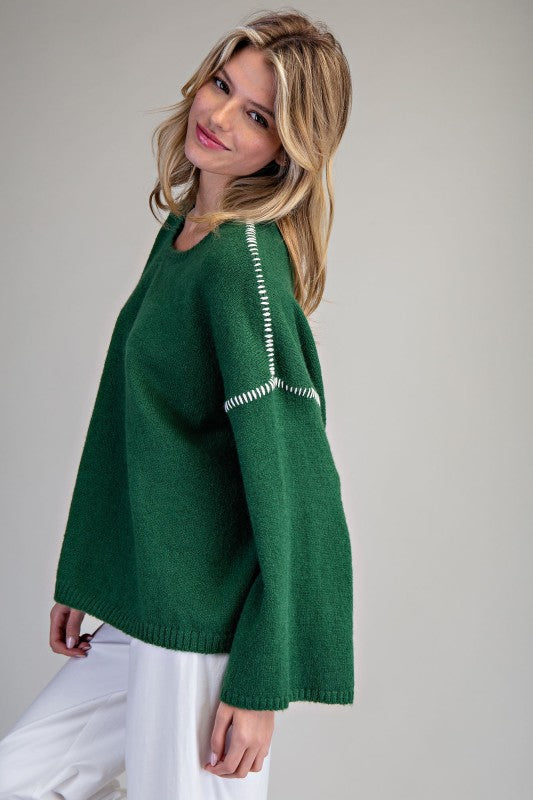 Whipstitch Bell Sleeve Sweater