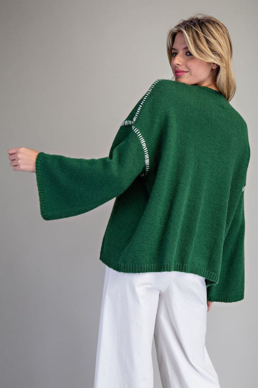 Whipstitch Bell Sleeve Sweater