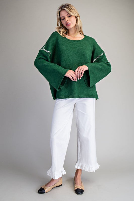 Whipstitch Bell Sleeve Sweater