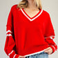 V-Neck Striped Long Sleeve Sweater