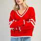 V-Neck Striped Long Sleeve Sweater