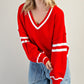 V-Neck Striped Long Sleeve Sweater