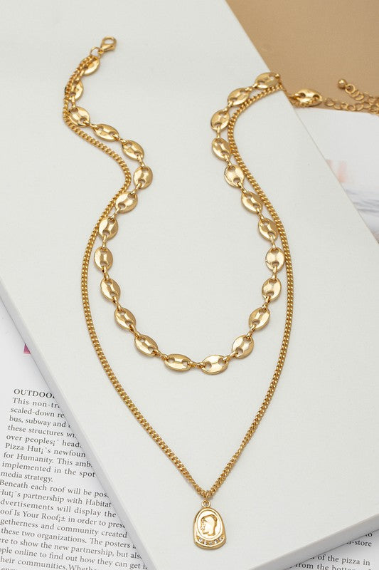 Two Layer Chunky Link Chain with Portrait Pendant