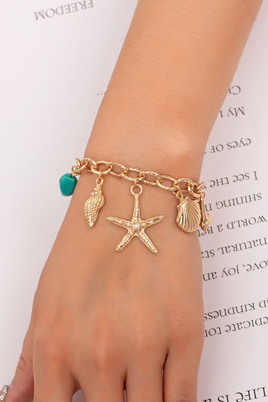 Coastal Charm Bracelet with Shells and Starfish