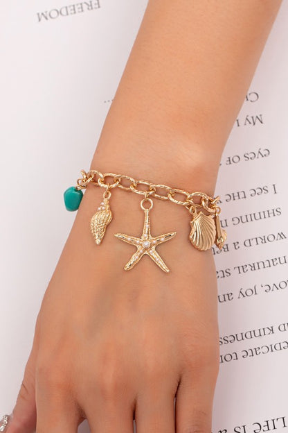 Coastal Charm Bracelet with Shells and Starfish
