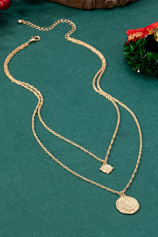 Double Layer Rope Chain Coin Pendant Necklace