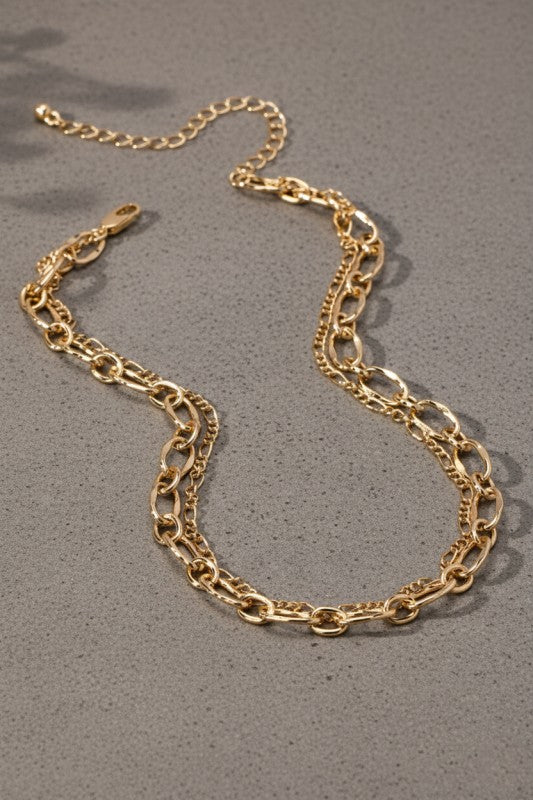 Chunky Link and Delicate Chain Layer Necklace