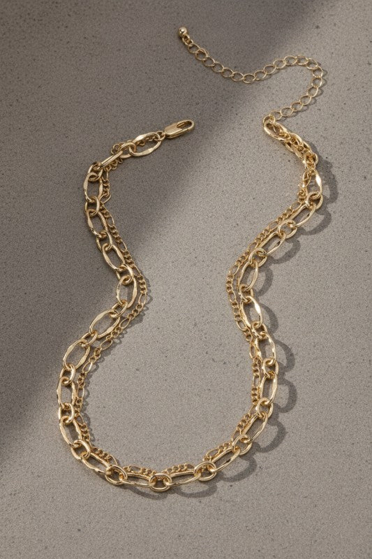 Chunky Link and Delicate Chain Layer Necklace