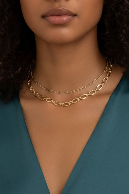 Chunky Link and Delicate Chain Layer Necklace