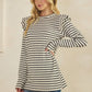 Long Sleeve Ruffle Shoulder Jacquard Stripe Top