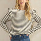 Long Sleeve Ruffle Shoulder Jacquard Stripe Top
