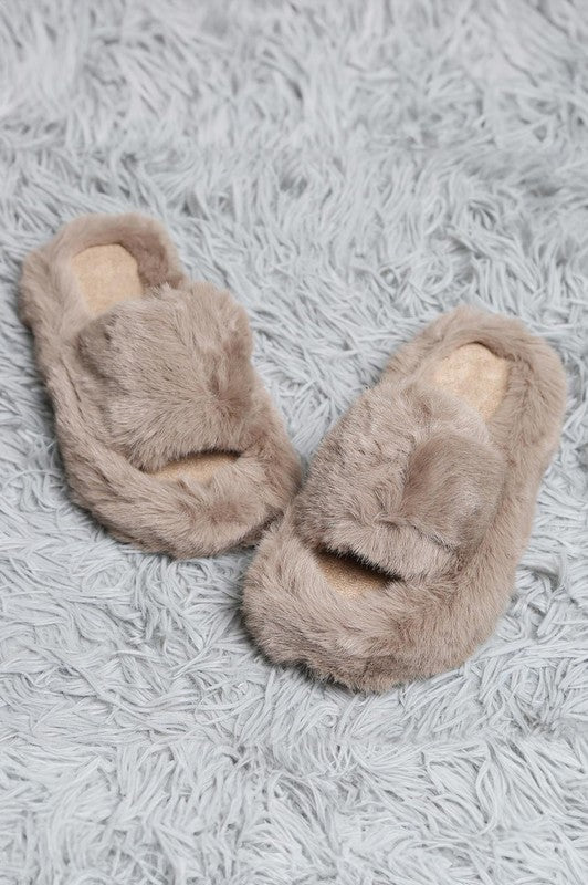 Fuzzy Solid Color Open Toe Slippers