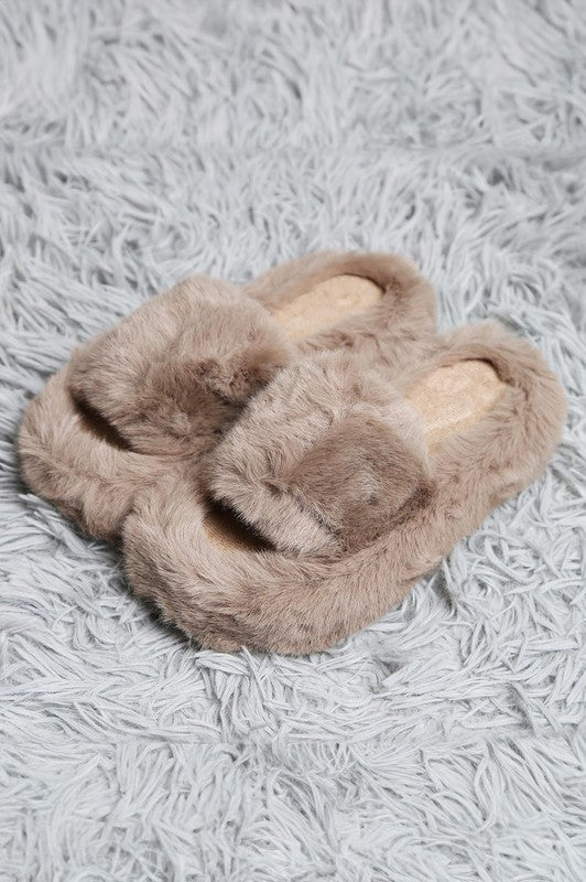 Fuzzy Solid Color Open Toe Slippers