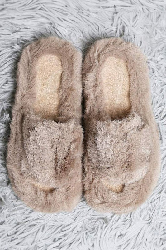 Fuzzy Solid Color Open Toe Slippers