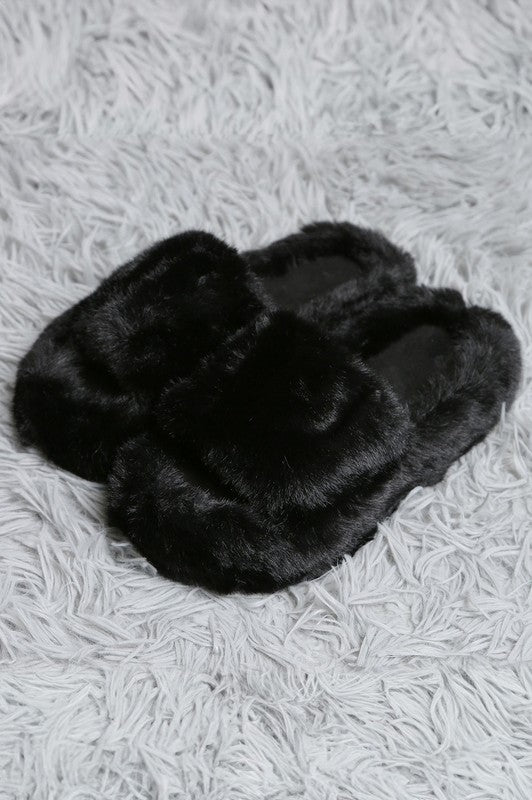 Fuzzy Solid Color Open Toe Slippers
