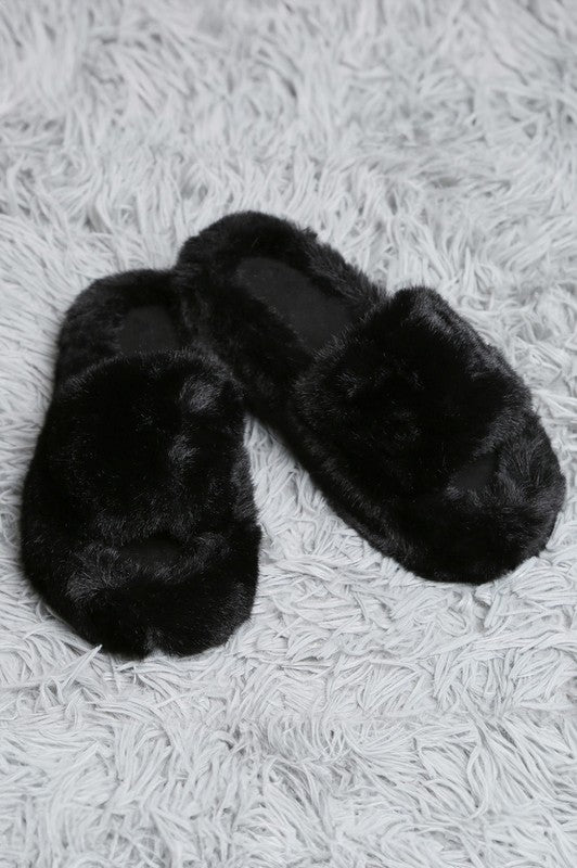 Fuzzy Solid Color Open Toe Slippers