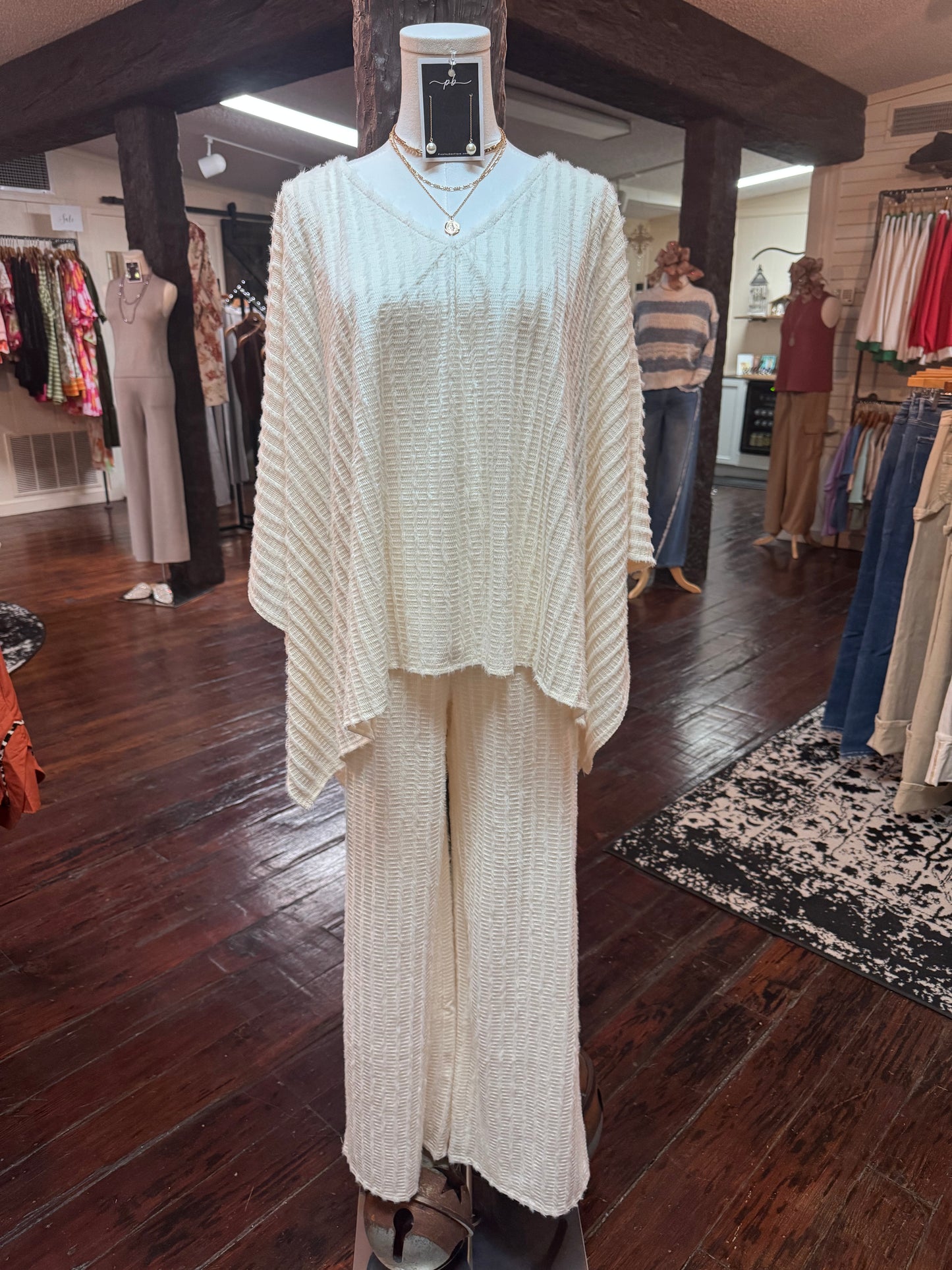 Fuzzy Striped Knit Straight Leg Pant