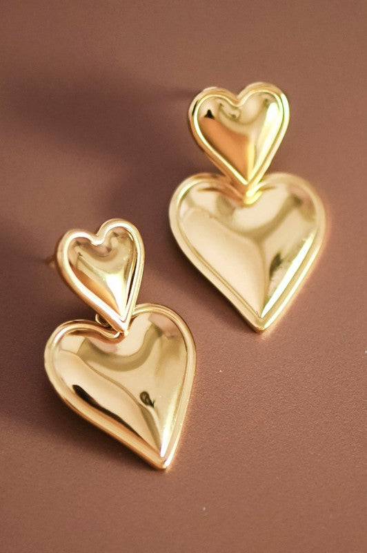 18K Stainless Steel Heart Drop Earrings
