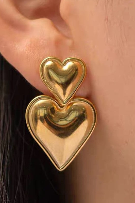 18K Stainless Steel Heart Drop Earrings