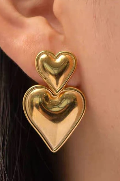 18K Stainless Steel Heart Drop Earrings