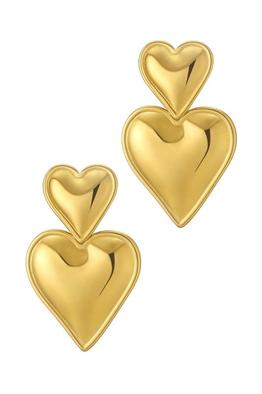 18K Stainless Steel Heart Drop Earrings
