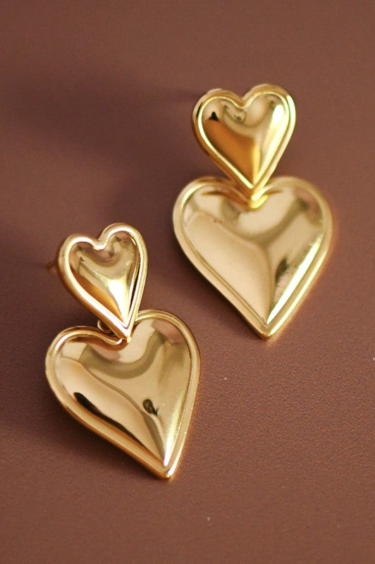 18K Stainless Steel Heart Drop Earrings