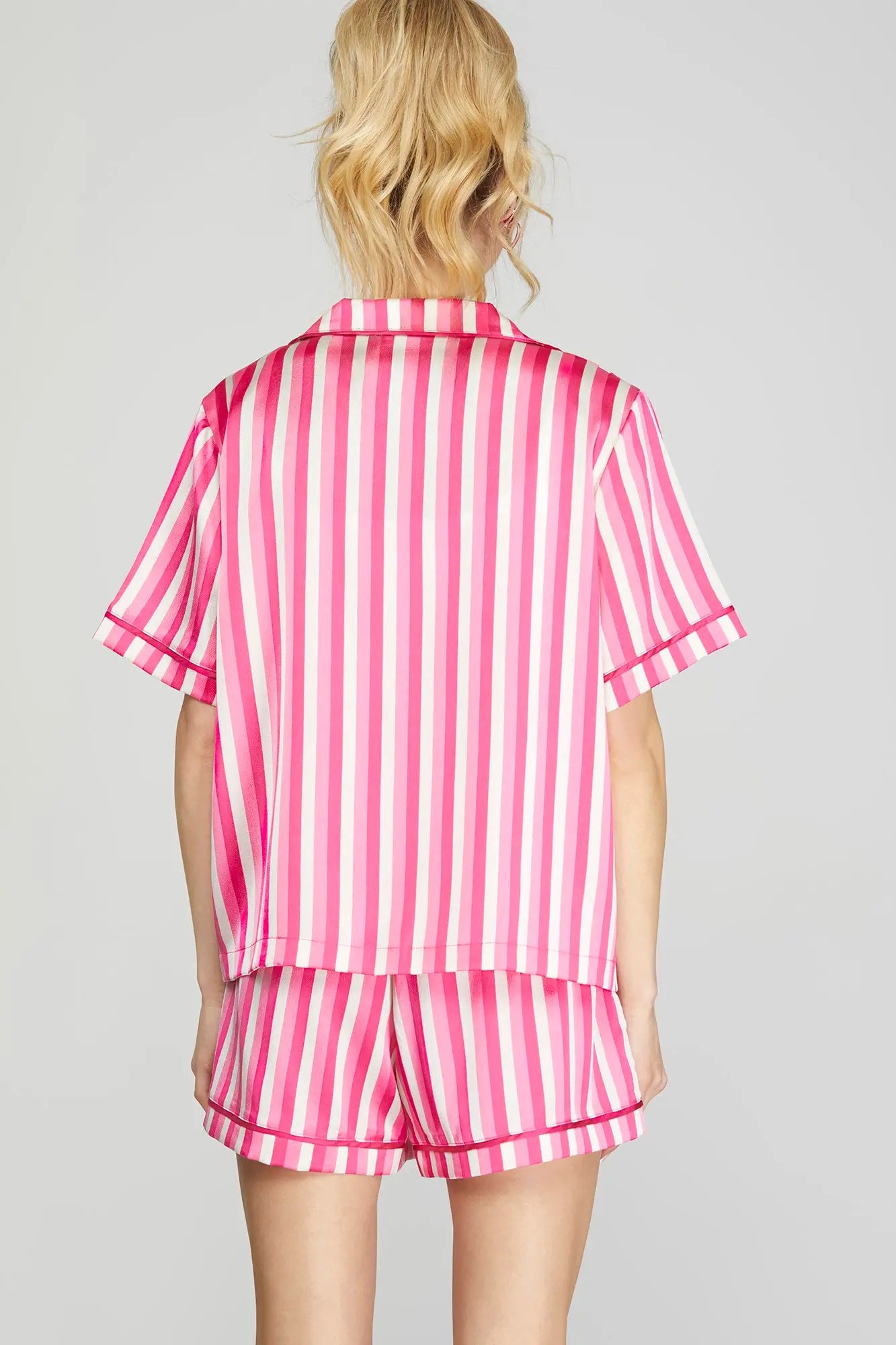 Striped Print Pajamas Shorts Set