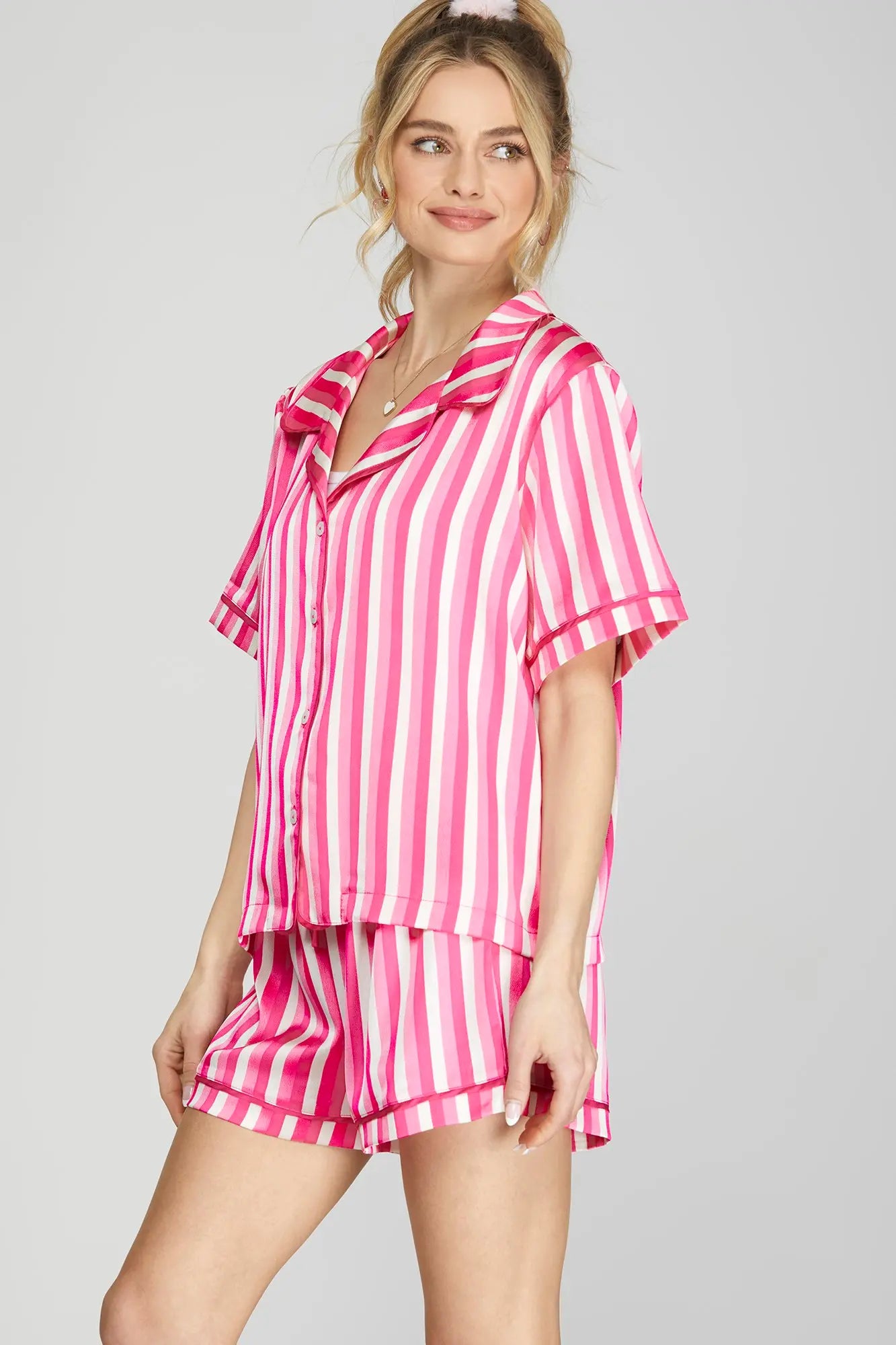 Striped Print Pajamas Shorts Set