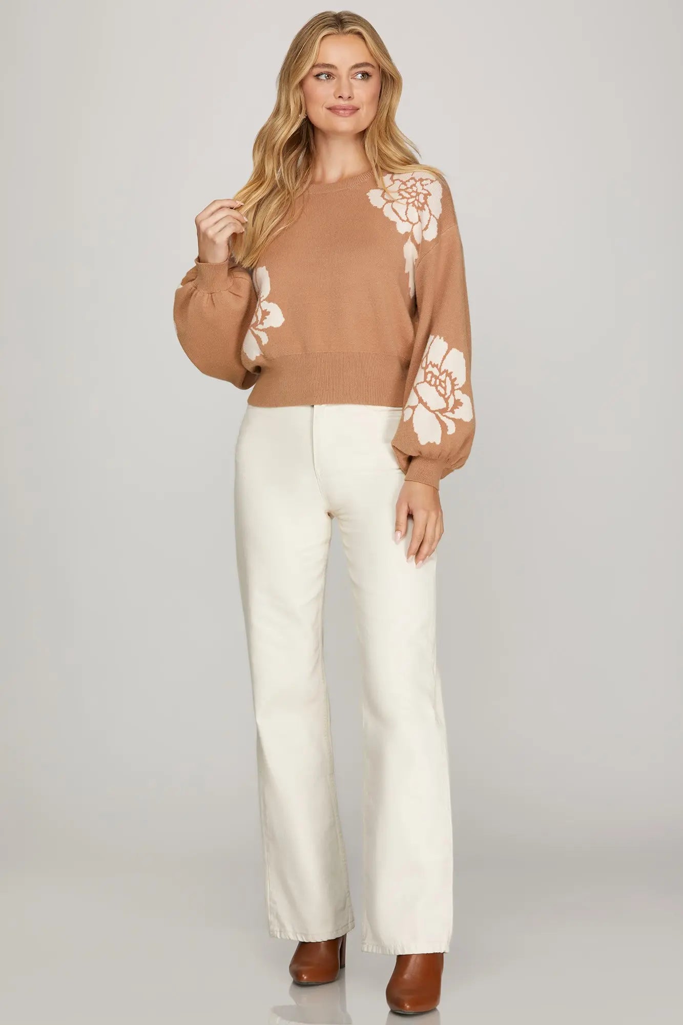 Long Sleeve Flower Print Sweater