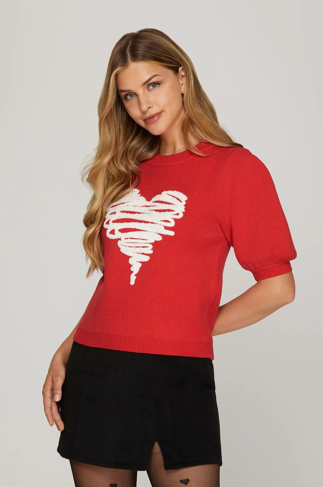 Short Sleeve Heart Sweater