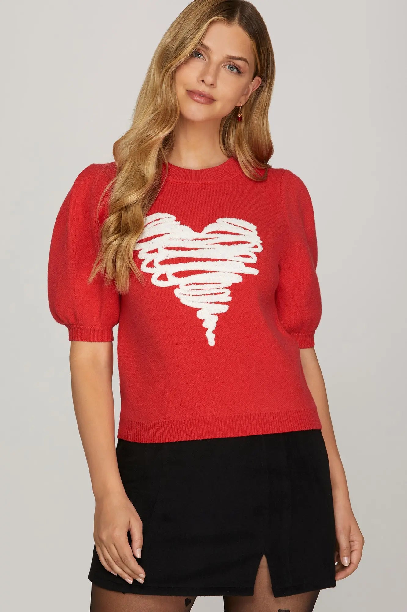 Short Sleeve Heart Sweater