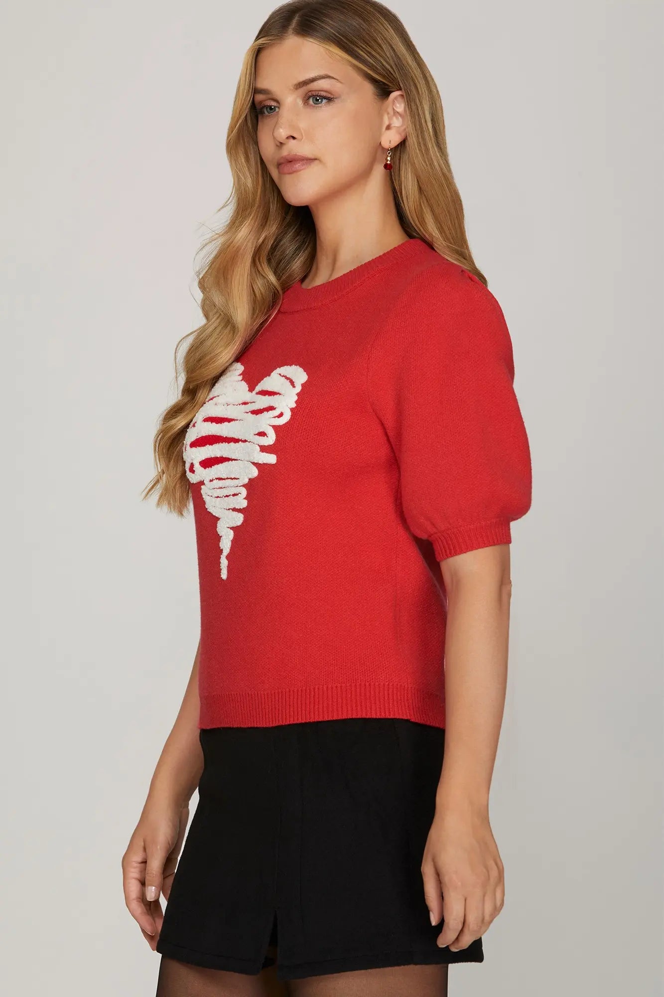 Short Sleeve Heart Sweater