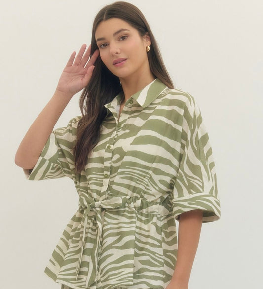 Zebra Print Drawstring Top