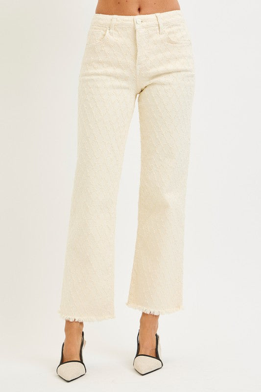 Tummy Control High Rise Ankle Straight Textured Jeans