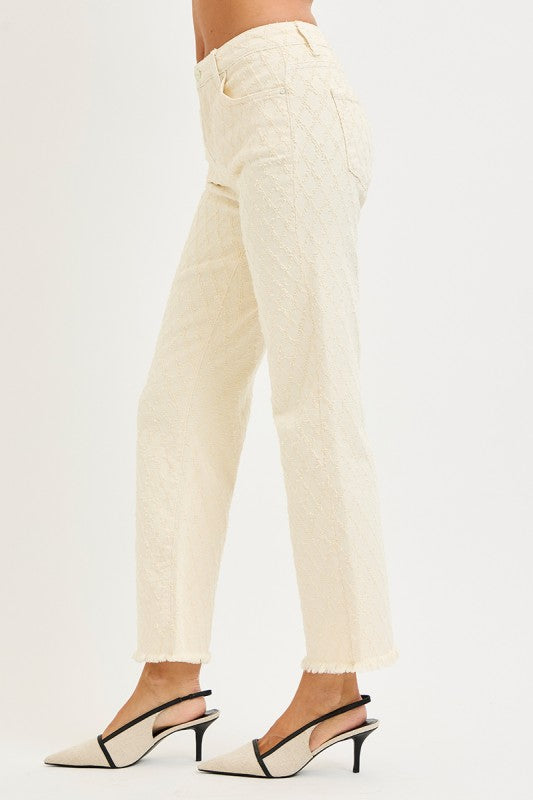 Tummy Control High Rise Ankle Straight Textured Jeans