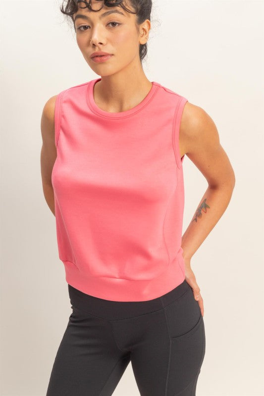 Sleeveless Crew Neck Top with Waist Band