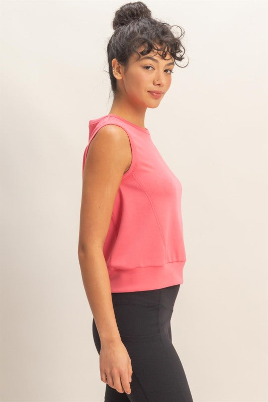 Sleeveless Crew Neck Top with Waist Band