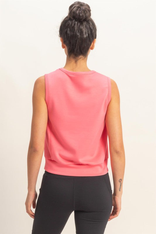 Sleeveless Crew Neck Top with Waist Band
