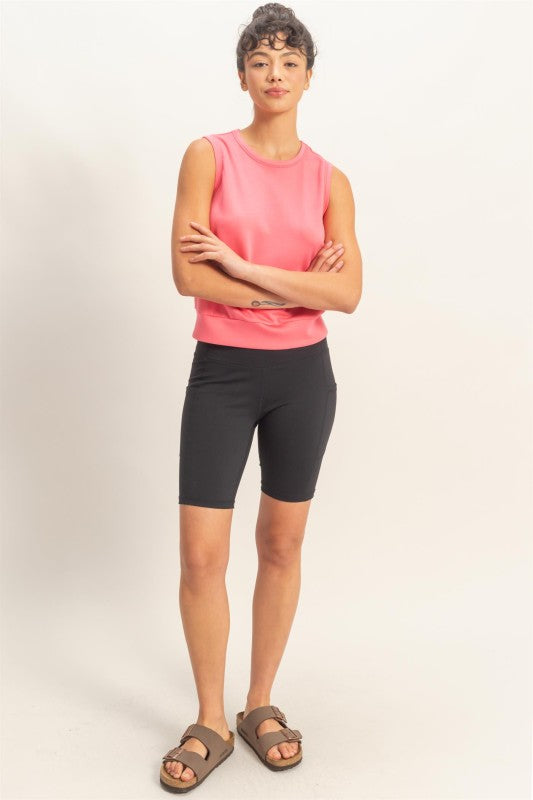 Sleeveless Crew Neck Top with Waist Band