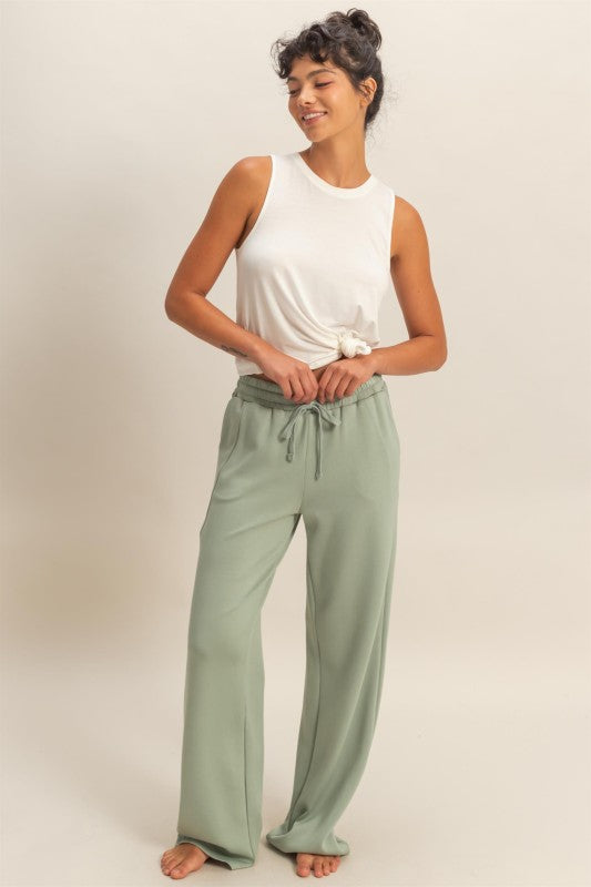Elastic Waist Wide Leg Pants
