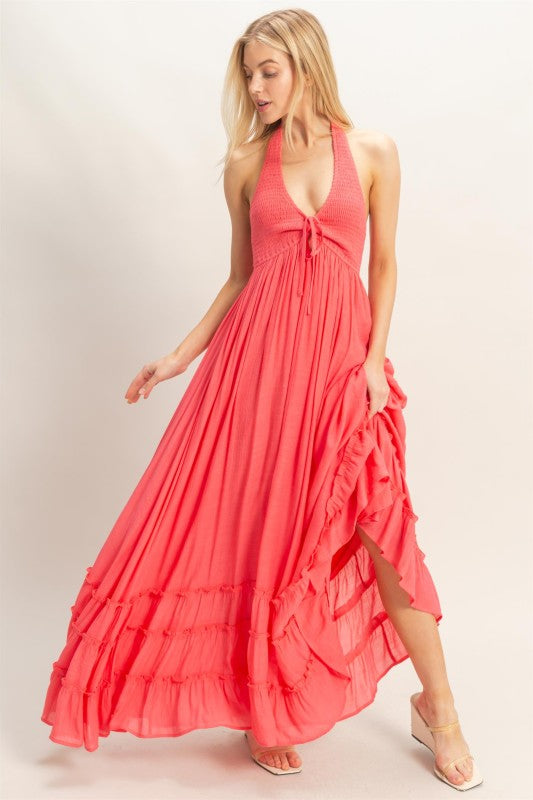 Halter Smocked Maxi Dress