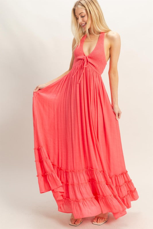 Halter Smocked Maxi Dress