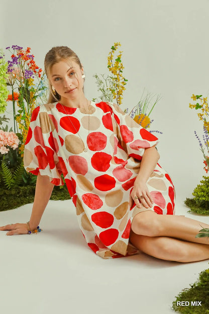 Abstract Dot Bubble Sleeve Tunic Dress