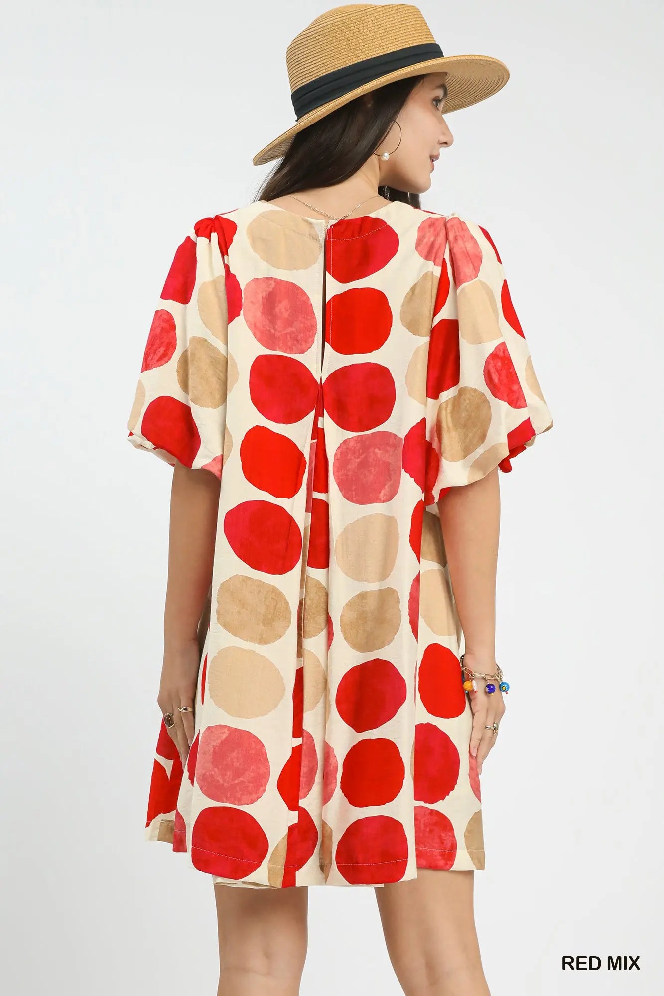 Abstract Dot Bubble Sleeve Tunic Dress