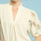Textured Blouse w/Lace Contrast Sleeves